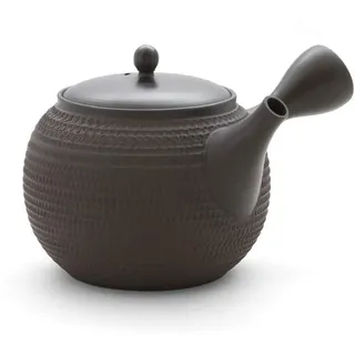 Gyokko Japanische Teekanne Grüner Tee, Keramik Kyusu Tokoname Japan. Schwarz. Integriertes Tee-Sieb, nicht glasiert