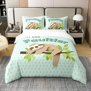 Loussiesd Faultier 100% Baumwolle Bettwäsche Set 155x220cm Niedliches Tier Bettbezug Set Dies ist EIN Faultier Bettbezug Set Für Kinder Junge Mädchen Betten Set Grün Bettwäsche-Set Weich Atmungsaktiv