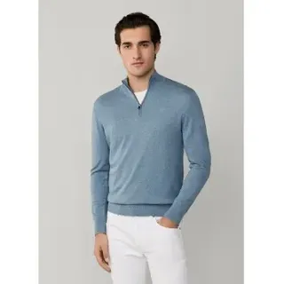 Hackett London für Herren. HM7000137 Blauer Viertel-Reißverschluss-Pullover (XL), Lässig, Baumwolle, Langarm