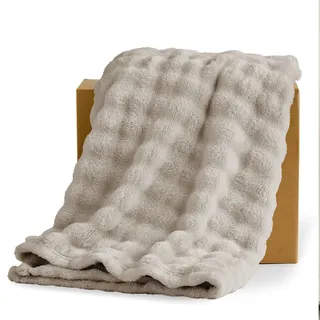 Vielit 3D-Bubble Kuscheldecke Flauschig, Sofa Decke, 150x200 XL Sand Beige | Ultralweich Sofadecke, Tagesdecke, Wolldecke, Deko Wohnzimmer überwurf, Geschenk für Frauen,OEKO, Maschinenwaschbar