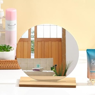 Hava Kolari Acryl Kosmetikspiegel Rahmenlose dekorative Kosmetik Tischspiegel Unregelmäßige Form mit Holzsockel für Schlafzimmer, Wohnzimmer und minimale Räume Raumdekor (H: 21.5 * 21.5cm)