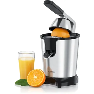 Arendo elektrische Zitruspresse aus Edelstahl, 1000 W, 450-ml-Saftbehälter, 2 Presskegel und Direktausguss, schwarz/silber
