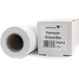 Netuno 1 Rolle Inkjet-Plotterpapier 90g 914 mm x 50 m 50 mm 2 Zoll Kern Weiß Matt Unbeschichtet Hochwertiges Papierrolle für CAD-Ausdrucke Baupläne Zeichnungen Poster Plakate Großformatdrucker