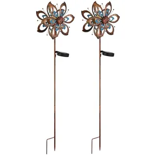 GLOBO LIGHTING LED Solarleuchte 2er Set Gartenstecker Windrad, Höhe 92cm, LED fest integriert, warmweiß, Außergewöhnliche Solar Garten-leuchten mit Erdspieß Solarbeleuchtung blau|braun