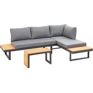 greemotion Lounge-Set Samara, Gartenmöbel-Set aus Aluminium, inklusive Kissen, Anthrazit / Holzfarben / Grau, Mittel