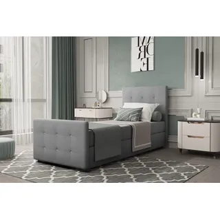 Boxspringbett Gästebett MARKOS 100x220cm Bettkasten Seite Rechts Stoff Grau - Grau