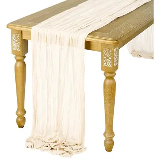 FUROKOY Tischläufer rustikaler Gaze-Tischläufer, Seihtuch, halbdurchsichtiger Stoff, Tischdecke für Boho-Hochzeit, Geburtstagsfeier, 90 x 400 cm beige|weiß