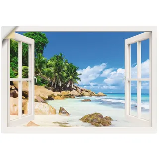 ARTland Wanddeko Wandtattoo selbstklebende Vinylfolie 130x90 cm Querformat Fensterblick Strand Karibik Meer Palmen Südsee Natur U1UC