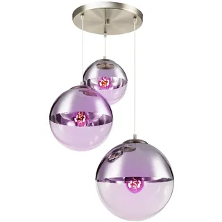 Hängeleuchte Glaskugeln Pendelleuchte Kugellampe Esszimmerleuchte hängend, Chrom klar, Fernbedienung dimmbar, 3x LED RGB 4,8W 470Lm warmweiß, DxH 51x120 cm