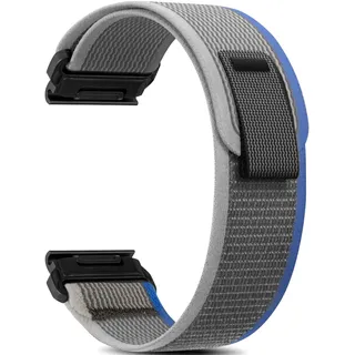 Niboow QuickFit 22mm Armband für Garmin Fenix 8 47mm/Fenix 7 Pro Solar/Fenix 7/Fenix E 47mm/Epix 2 Pro 47mm, Nylon Weich Ersatzarmbänder für Garmin Fenix 6 GPS/Fenix 6 Pro GPS/Fenix 5 Plus - Blau/Grau