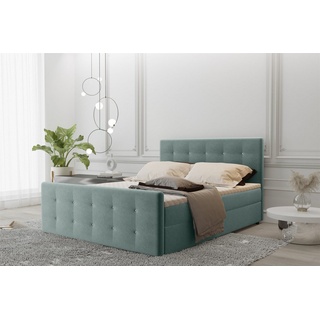 Fun Möbel Boxspringbett Schlafzimmerbett MAURO 180x220cm Stoff Soro Mintgrün inkl.Bettkasten - Grün
