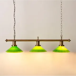 BARCELONA LED - Vintage Deckenpendelleuchte BANQUER mit 3x E27, Glasschirme in Grün oder Weiß, Gestell aus gealtertem Messing, dekorative Beleuchtung für Wohnzimmer, Esszimmer oder Billardtisch