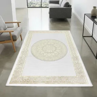 CARPETIA Teppich Orientmuster Creme Gold mit Glanzeffekt 60x110 cm | Pflegeleicht, strapazierfähig und schmutzabweisend, OEKO-TEX geprüft, für Fußbodenheizung, mit Glanzeffekt