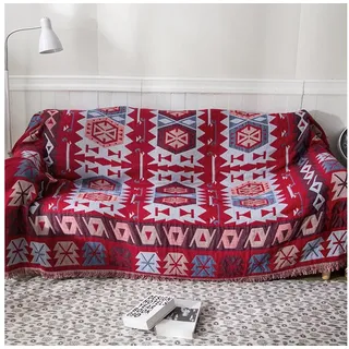 Wohndecke Wohndecke Boho-Decke Fleecedecke mit Fransen, 180*180/180*230/180*300cm, BTTO, Doppelseitig Boho-Decke als Sofadecke, Tagesdecke oder Wohndecke rot 180 cm x 230 cm