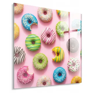 STYLER Glasbild 30x30 cm Donuts bunte Donuts Süßigkeiten Küchenmotiv Wanddekoration Küche Café Bäckerei Esszimmer