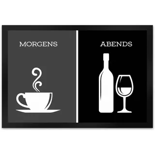 trendaffe Morgens Kaffee abends Wein Fußmatte XL mit Kaffee und Wein Motiv