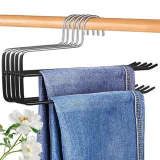 Figarge Hosenbügel, 5 Pack Hosen- und Kleiderbügel-Organisatoren, hosenbügel Metall Doppelstabbügel mit offenen Enden für Jeans und Schals, platzsparender Kleiderbügel (Schwarz)
