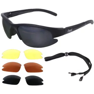 Rapid Eyewear 'Cruise Black' schwarz PILOTENBRILLE Sonnenbrille für Pilot mit Wechselgläser (gelb, rot und grau verspiegelt). UV Schutz 400. Fliegerbrille für Herren und Damen. Auch für den Sport