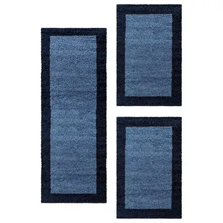 Teppium Teppich Bordüre Design, Rechteckig, Höhe: 30 mm, Schlafzimmer Teppich Bettumrandung Läufer Set 3 teilig Marineblau blau 100 cm x 420 cm x 30 mm