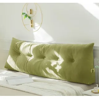 PIURUF Dreieckiges Kopfteilkissen für Doppel-/Kingsize-Bett, luxuriöses Samt-Rückenlehnen-Stützkissen, Tagesbett-Nackenrolle zum Ausruhen und Lesen, 200 x 40 x 12 cm (200 x 40 x 12 cm, grün)
