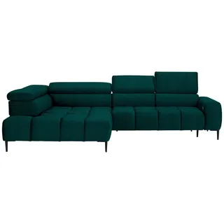 Welnova Ecksofa, Dunkelgrün, Metall, 5-Sitzer, Ottomane links, L-Form, 300x216 cm, Made in EU, Typenauswahl, Stoffauswahl, seitenverkehrt erhältlich, Hocker erhältlich, Wohnzimmer, Sofas & Couches, Wohnlandschaften, Ecksofas