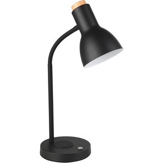 EGLO LED Tischlampe Veradal-QI, Nachttischlampe mit QI-Ladefunktion, Tischleuchte Touch dimmbar aus Holz in Natur, Metall in Schwarz und Creme, Schlafzimmer Tisch Lampe, warmweiß