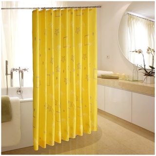 Skcess Duschvorhang Textil Gelb, Polyester Duschvorhang Wasserdicht Stern Badvorhang Anti-Schimmel 180x220CM