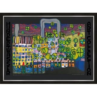 artissimo Bild mit Rahmen Friedenreich Hundertwasser Bild / Kunstdruck gerahmt 72x53cm / Poster mit Rahmen / Wandbild Gemälde Kunst