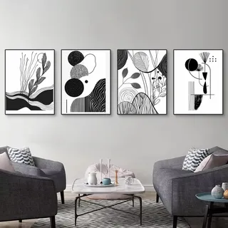 Ueiwffzo 4er Poster Set, Moderne Schwarz Weiß Abstrakt Kunst Wandbilder, Leinwandbilder Wandposter Wanddeko für Schlafzimmer und Wohnzimmer, Ohne Rahmen (21x30cm)