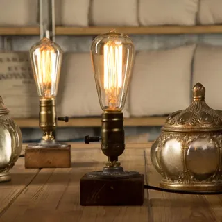 YUENSLIGHTING Loft Holz Tischlampe Vintage Schreibtisch Lampe E26/E27 Edison Birne Retro Industrial Dimmable Nachtlicht für Schlafzimmer Wohnzimmer Home Art Display Cafe Studio Antique Décor