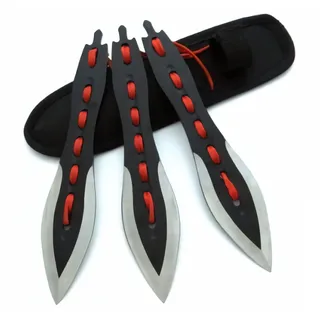 BSH Adventure Wurfmesser Set mit Holster aus Cordura - 3 Stück - Full Tang Glatter Klinge - Edelstahl 420 - Messergewicht 66 g - Gesamtlänge 19 cm