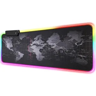 Retoo RGB Gaming Mauspad mit Weltkarte, LED Schreibtischunterlage, XXL Desk Mat mit Beleuchtungs Modi, Multi Color Mousepad, Tischunterlage, Groß Mouse Pad, Zubehör für Computer PC Gamer, 800 x 300