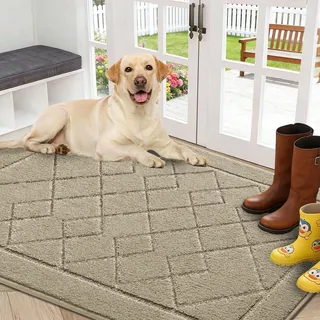 FENGYI Schmutzfangmatte Innen 90 x 150 cm, rutschfeste Eingangsmatte Beige | Saugstark, Schmutzfang, Fussmatte, Türmatte Innenbereich, Niedriges Profil, Haustür, Eingangsbereich, Flur