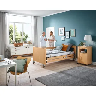 Burmeier Bett Pflegebett Dali Standard Seniorenbett (Aufrichter, Seitenschutz und Lattenrost inklusive, elektrisch verstellbar, Mit Fernbedienung, Komfort und mehr Lebensqualität), Easy-Click-System einfache Montage braun