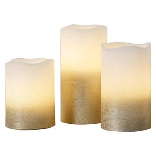lights4fun LED-Kerze Echtwachs gold, 10-15 x 7,5 cm (HxØ), 3er Set