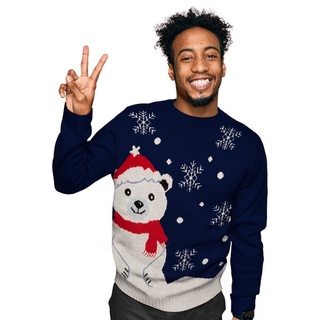 United Labels® Weihnachtspullover Winterpullover - Eisbär Ugly Sweater Herren Blau blau L