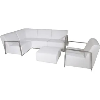 Casa Padrino Art Deco Designer Garten Möbel Set Weiß -  Loungegruppe aus Aluminium und Sunbrella Stoff - Eckbank, Sessel und Tisch - Weiß