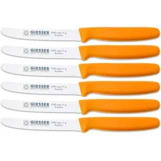 Giesser Messer - Made in Germany - 6er Set Brötchenmesser Tomatenmesser Küchenmesser Allzweckmesser Universalmesser Gemüsemesser 3mm Wellenschliff Klingenlänge 11cm (Gelb)