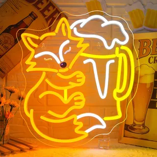 Horseneon Fox Bier Neon Schild Fuchs Beer Led Schild Fox Bar Neon Sign für Wanddeko Fuchs Leuchtschild für Bar Party Pub Home Club Man Cave Restaurant Küche Schlafzimmer Wohnzimmer Geschenk Dekor
