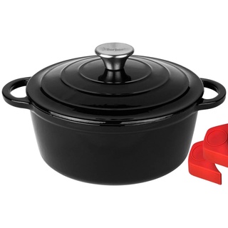 CLP Grilltopf Dutch Oven aus Eisen, emailliert, Silikon-Topflappen 5 l - Ø 26 cm x 33 cm x 12 cm