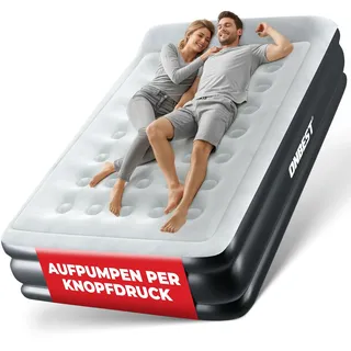 Onbest Luftbett selbstaufblasend – für 2 Personen – 203 x 152 x 46 cm -Luftmatratze mit elektrischer Pumpe – aufblasbares Gästebett in 3-5 Minuten – integriertes Kopfkissen (Schwarz)