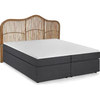 SIT Möbel Boxspringbett 180 x 200 cm | inkl. Matratzen H3 und 4 cm Topper | Rattan-Kopfteil natur | Bezug Stoff dunkelgrau | B 200 x T 204 x H 120... - Naturbelassen/Dunkelgrau