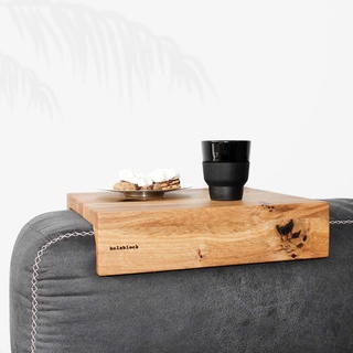 holzblock Coffy Premium Sofatablett Holz | Armlehnenablage Sofa-Butler | Couch Ablage | Getränkehalter für Kaffee & Tee | Holztablett Sofa | Couch Tablett aus Eiche, Nuss (Eiche, 30cm)