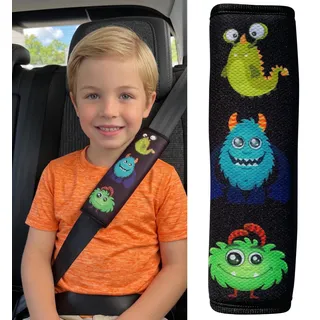 HECKBO 1x / 2x Auto Gurtschutz mit Monster Motiv - Sicherheitsgurt Schulterpolster Schulterkissen Gurtschoner Autositze Gurtpolster für Kinder, Jungen Mädchen (1 Stück)