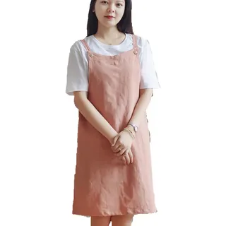 Verstellbare Küchenschürze im japanischen Stil, Baumwollleinen mit 2 Taschen Pinafore Schürze für Damen Chef Kellnerin Friseurin passt für Grill, Lack und Kreuz-Rücken-H Schulterriemen Orange Rot