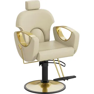 Anunweldo Friseurstuhl, Hydraulisch kippbarer Friseurstuhl, 360-Grad-Drehung, Frisörstuhl für Schönheitssalon Friseursalon (Beige)