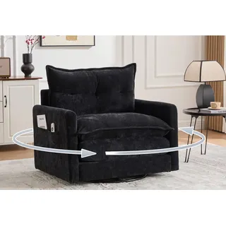 LVHOM Drehsessel Dreh-Loungesessel 360°, XXL Sitzbreite, Seitentasche, 150kg Tragkraft (92x74x67cm, 4 Farben, hochwertiger Chenille) schwarz