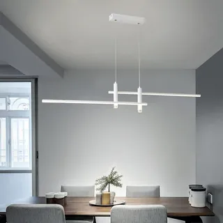 Moderne Esstisch Pendelleuchte LED Dimmbar Hängelampe Höhenverstellbar Kronleuchter mit Fernbedienung Hängeleuchte Wohnzimmer Lampe Wohnzimmer Küche Esszimmer Büro Deckenleuchte (Weiß, L150cm)