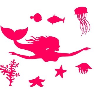 EmmiJules Wandtattoo Meerjungfrau (55cm x 50cm) - Made in Germany - in verschiedenen Größen und Farben - Kinderzimmer Unterwasser Fische Seestern Wandsticker Wandaufkleber