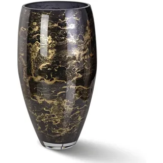 Terroso – Vase – Mundgeblasenes schwarzes Glas – Luxuriöses Erscheinungsbild, Stilvoll & Elegant - 38 cm hoch - Marmoroptik – Blumenvase
